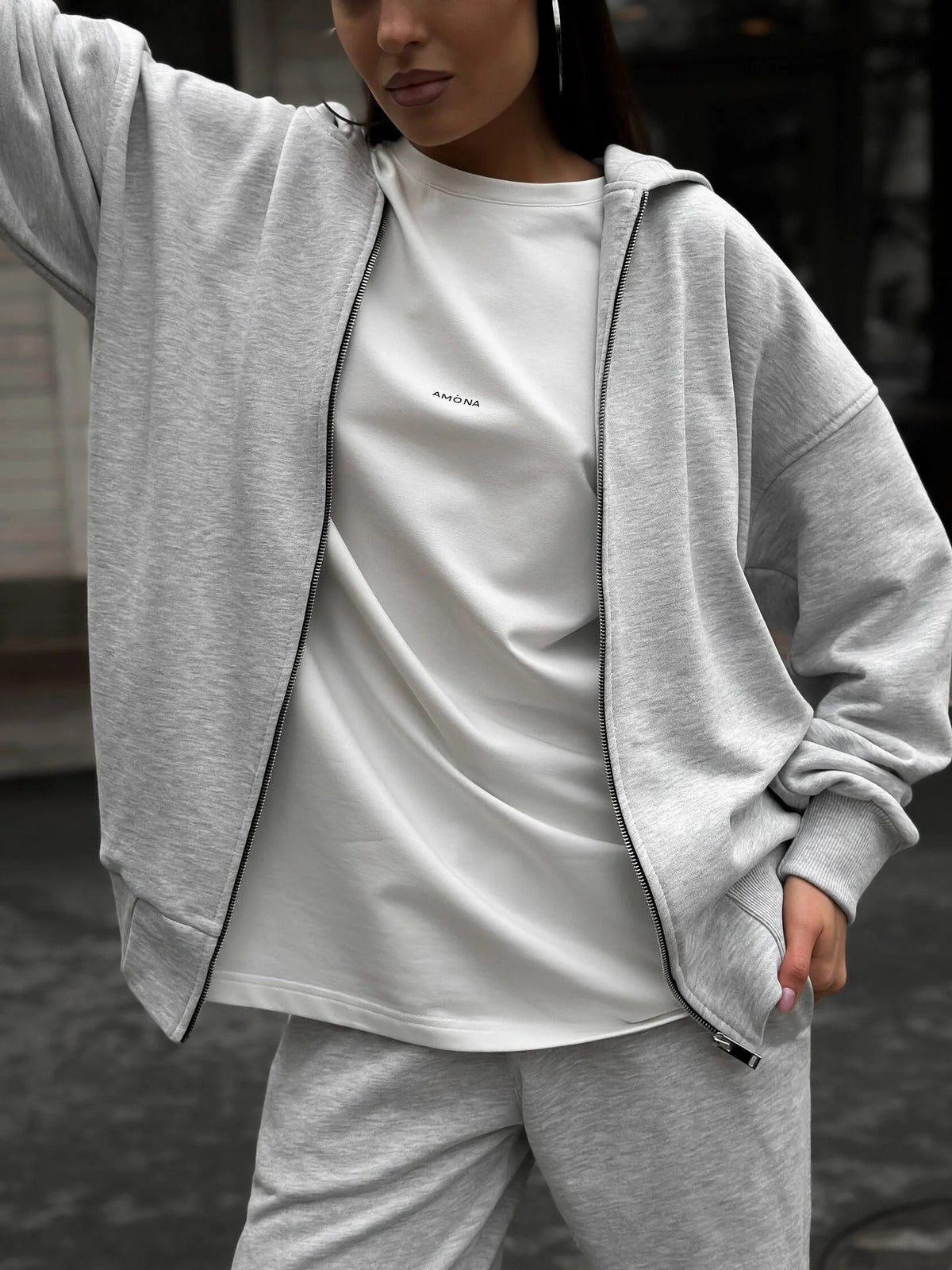Street Style Long-sleeved Coat And Trousers Two-piece Set