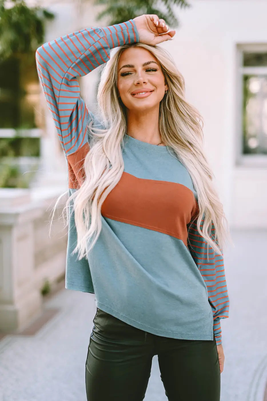 Color Block Bishop Sleeve Top Women UK