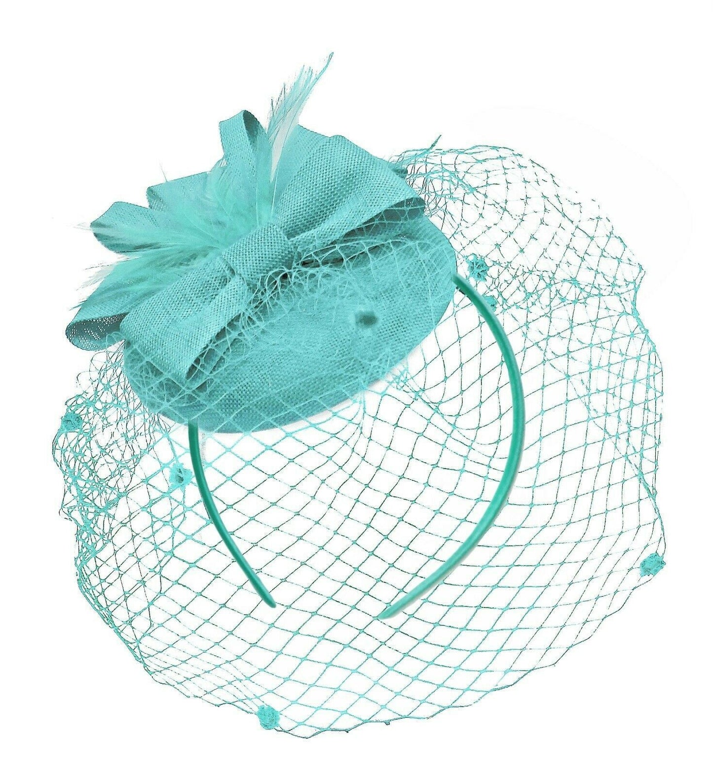 Round Pillbox Birdcage Veil Bow Sinamay Headband Fascinator Weddings Ascot Races