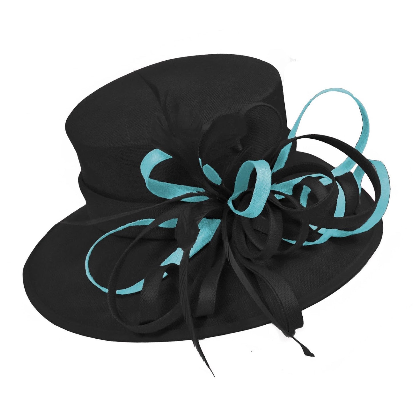 Black Light Blue  Large Queen Brim Hat Occasion Hatinator Fascinator Weddings Formal
