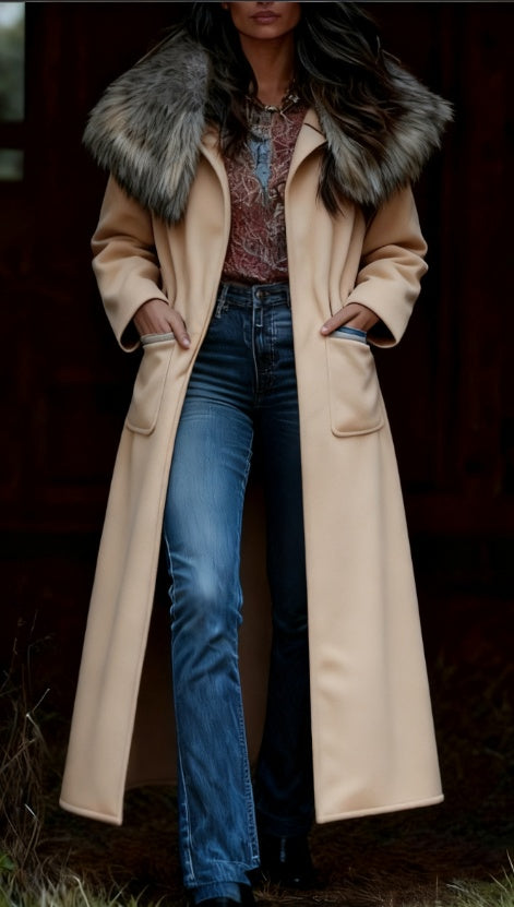 Fashion Retro Women's Coat, Warm Printed Long Coat