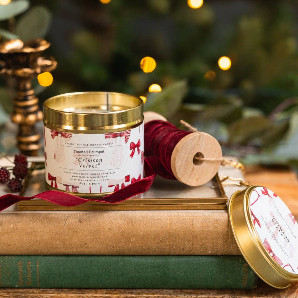 Crimson Velvet Candle in a Matt Gold Tin