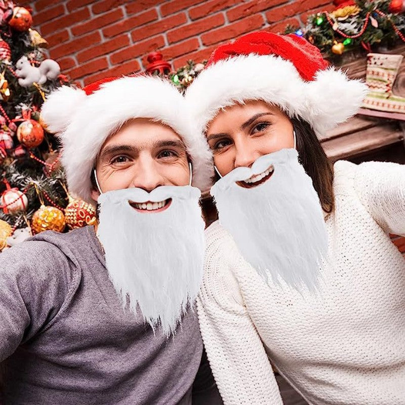 Santa Claus Handlebar Mustache White Fake Beard
