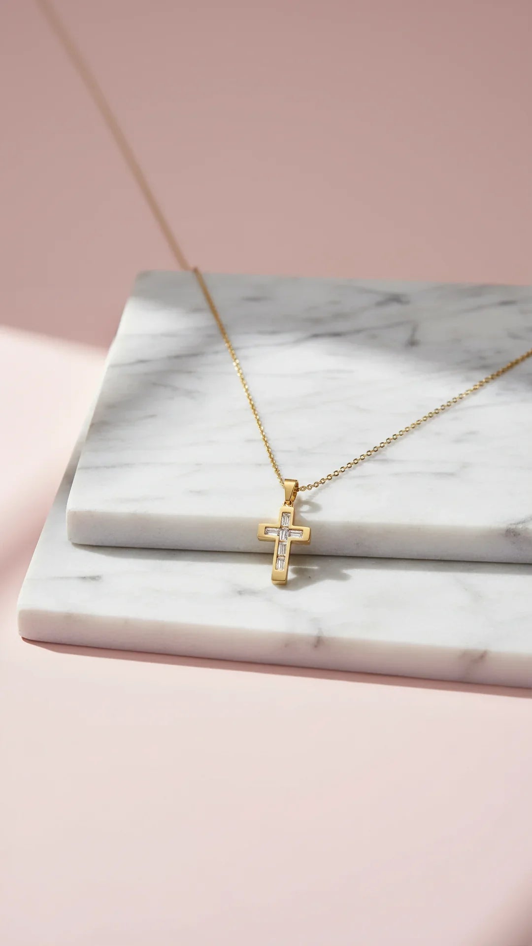 Waterproof Crystal Inlaid Stainless Steel Symbolic Cross Necklace