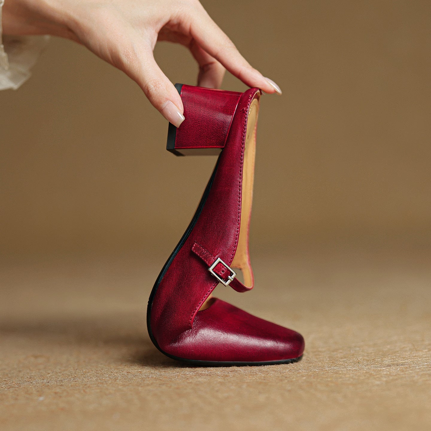 Retro Chunky Heel Peep-toe Slingback French Single-strap Slip-on Mid-heel Sandals