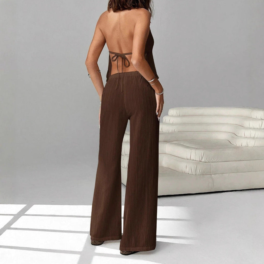 Halterneck Strap Sexy Backless Sleeveless Tank Top And Slim-fit Set