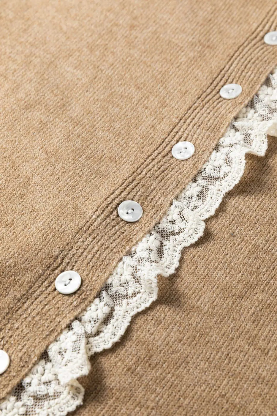 Taupe Lace Trim Loose Cardigan Women UK