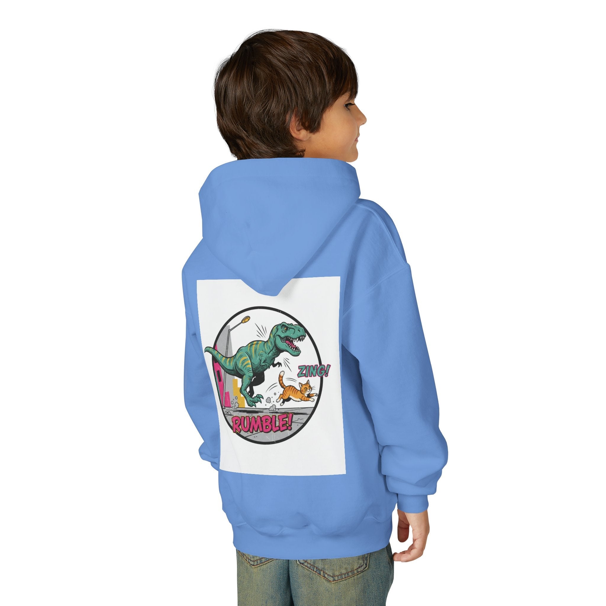 T-Rex Chase Dino Rumble Youth Hoodie | Dinosaur Graphic Sweatshirt