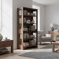 Classic 5-Tier Walnut Bookshelf - Traditional Library Display with Lattice Side Panels
