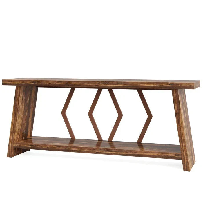 180cm Rustic Walnut Console Table - Entryway & Sofa Table with Geometric Accents