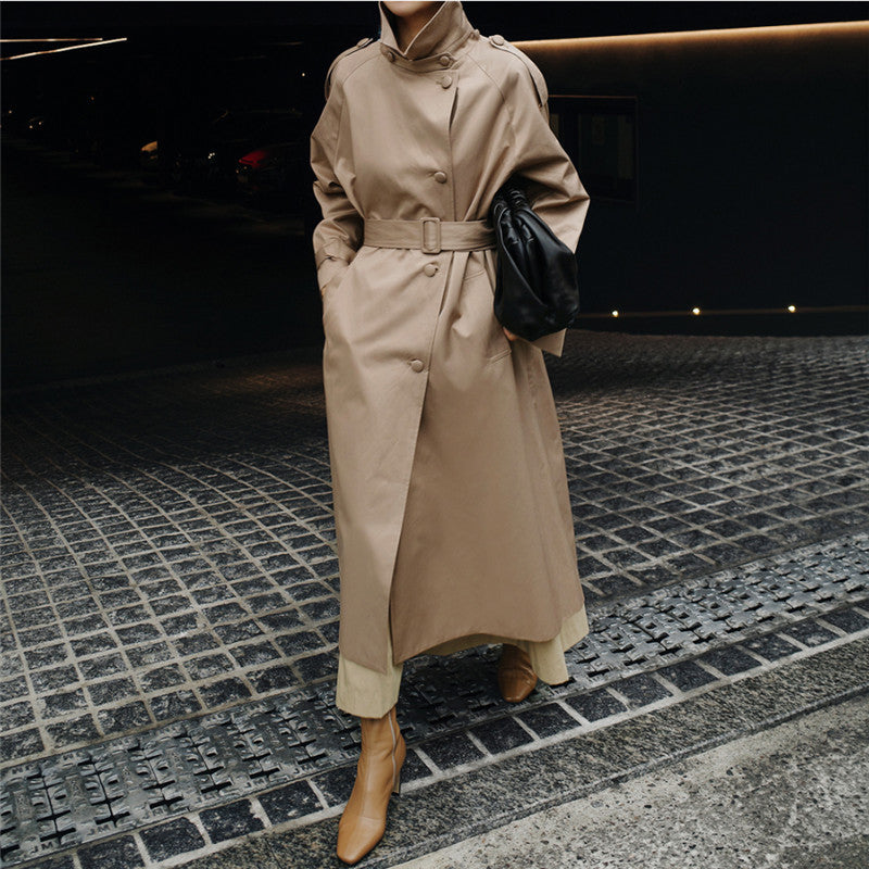 Women's Solid Color Spring And Autumn Korean Style Simple Mid-length Trench Coat