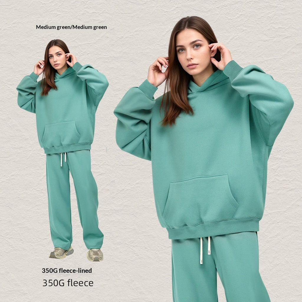 Men's Hooded Sweatshirt Fleece-lined Loose Sweatshirt Set