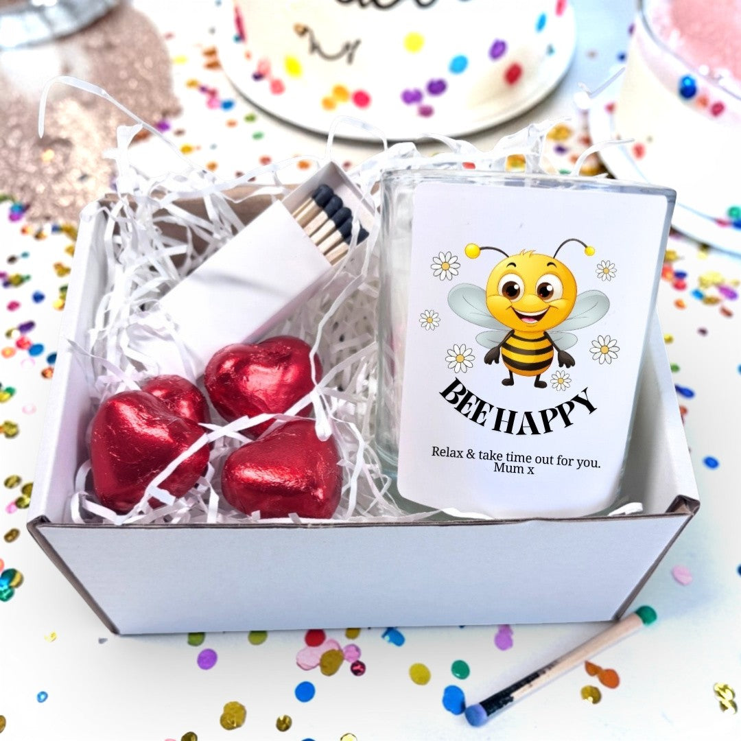 Personalised Bee Happy Candle Gift Set | Friend Sister Mum