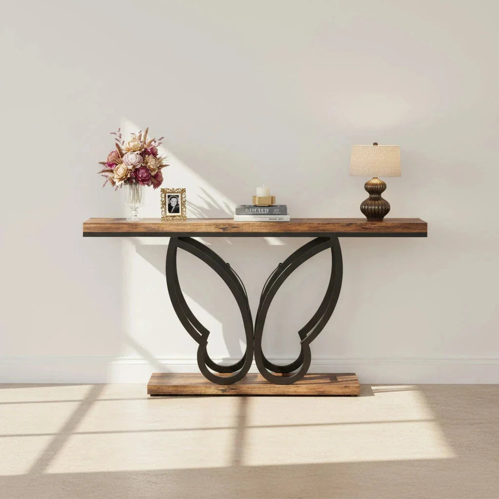 140cm Console Table Sofa Table with Butterfly Metal Frame
