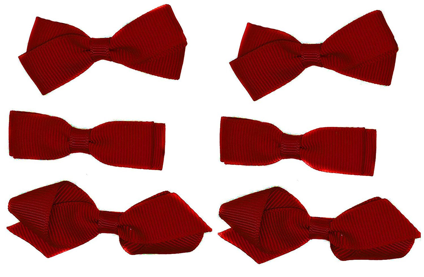 School Hair Accessories Clips for Girls 3 Pairs Bows Small Hair Grosgrain Ribbon Clips Uniform (Burgundy)