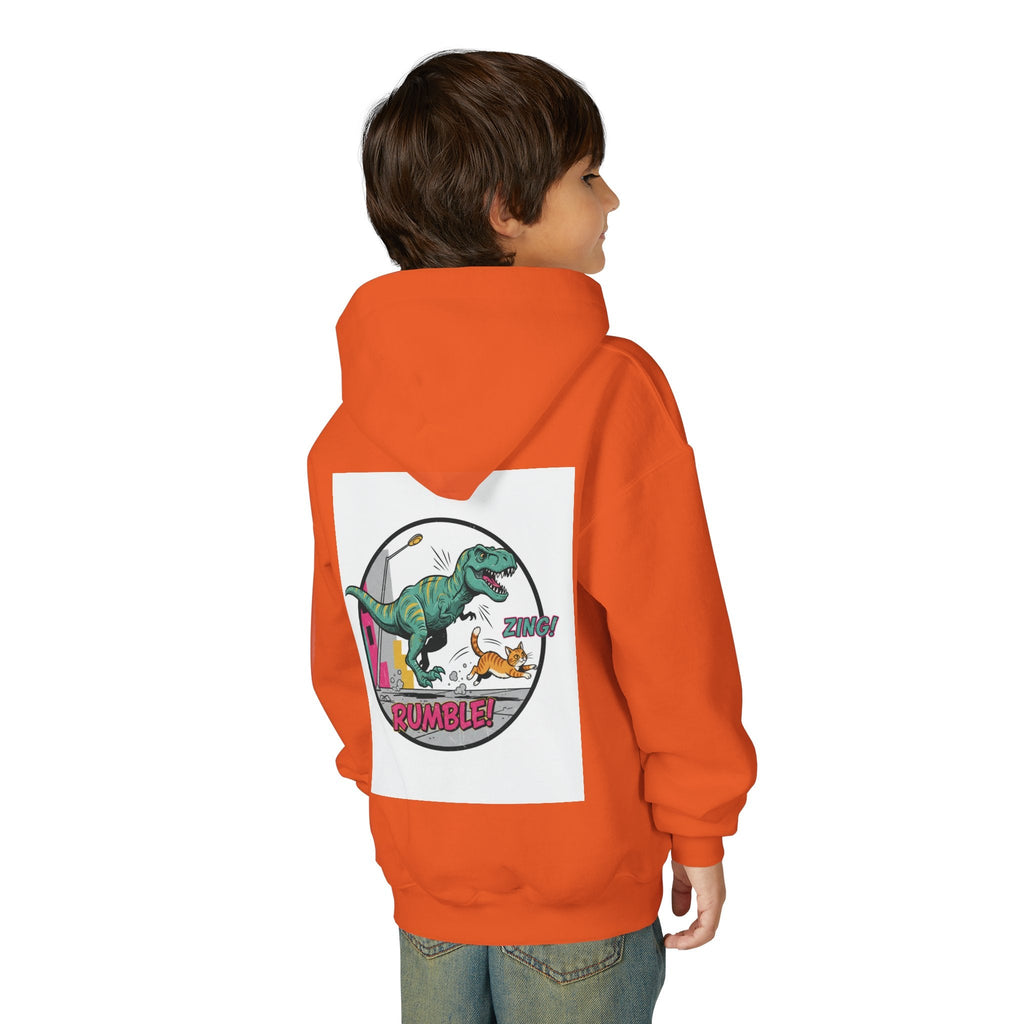 T-Rex Chase Dino Rumble Youth Hoodie | Dinosaur Graphic Sweatshirt