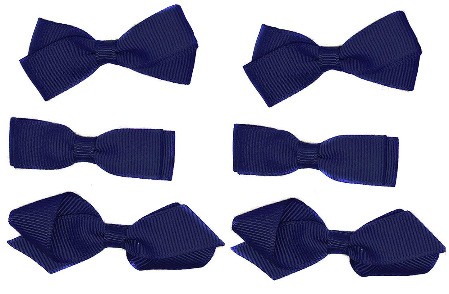 School Hair Accessories Clips for Girls 3 Pairs Bows Small Hair Grosgrain Ribbon Clips Uniform (Navy)