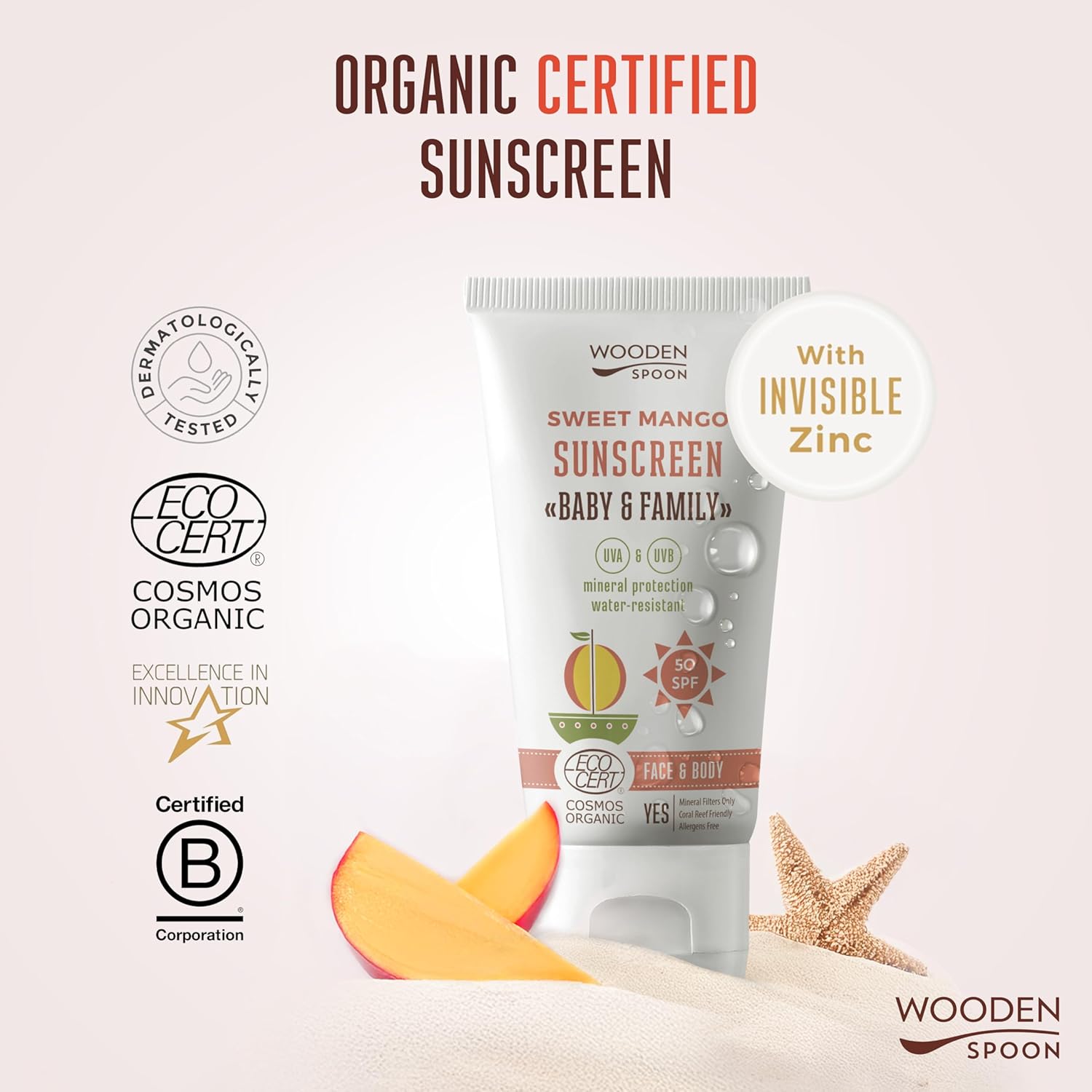 Organic Sunscreen Lotion Baby & Family 50 SPF - Sweet Mango - 150ml