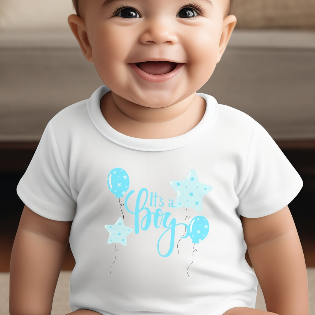 Personalised Blue It's a Boy Baby Grow, Vest or Bib with Name