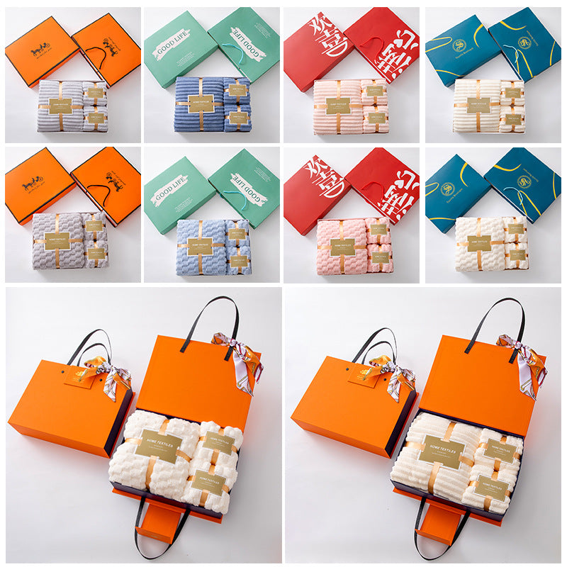 Coral Fleece Bath Towel Three-piece Gift Box Set