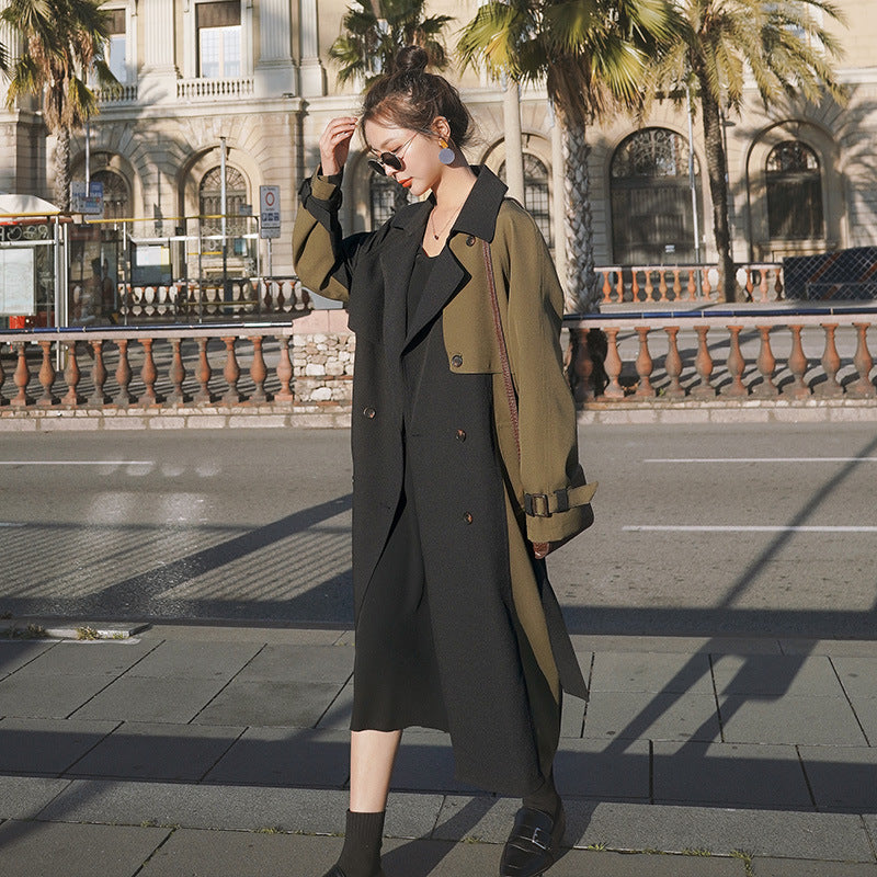 Loose Contrast Stitching Mid-length Trench Coat