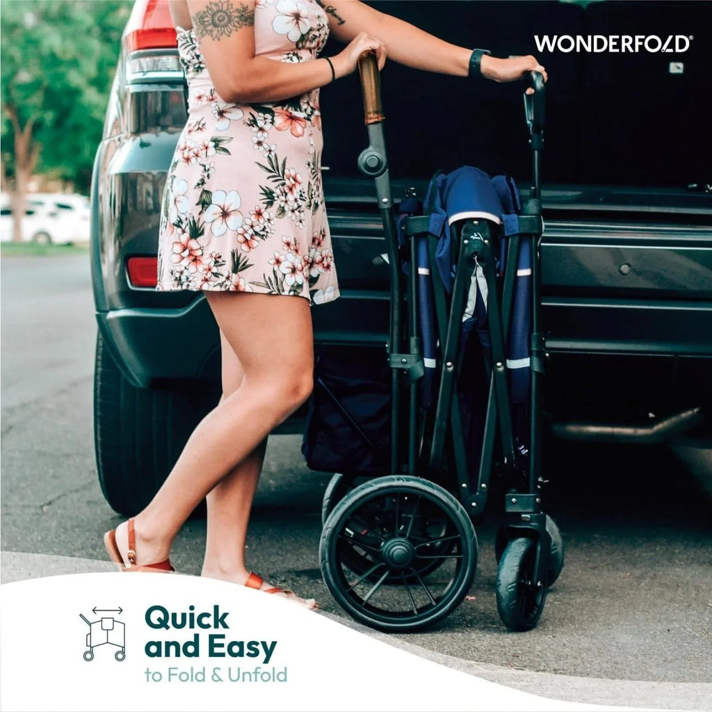 Wonderfold X4R Push and Pull Quad Stroller Wagon - Sapphire Navy