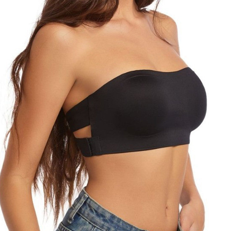 Women's Strapless Cross Side Buckle Non-slip Band Ice Ribbon Chest Pad