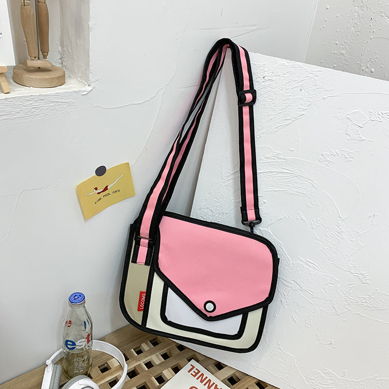 Two-dimensional cute one-shoulder messenger bag