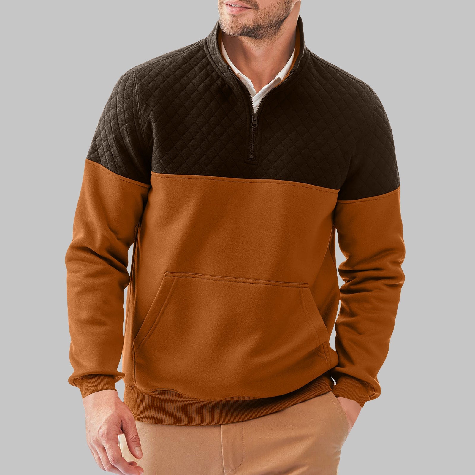 Men's Casual Color-blocked Long-sleeve Hoodie