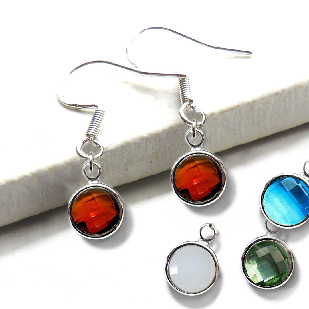 Birthstone Silver Drop Earrings - Birthday Earrings