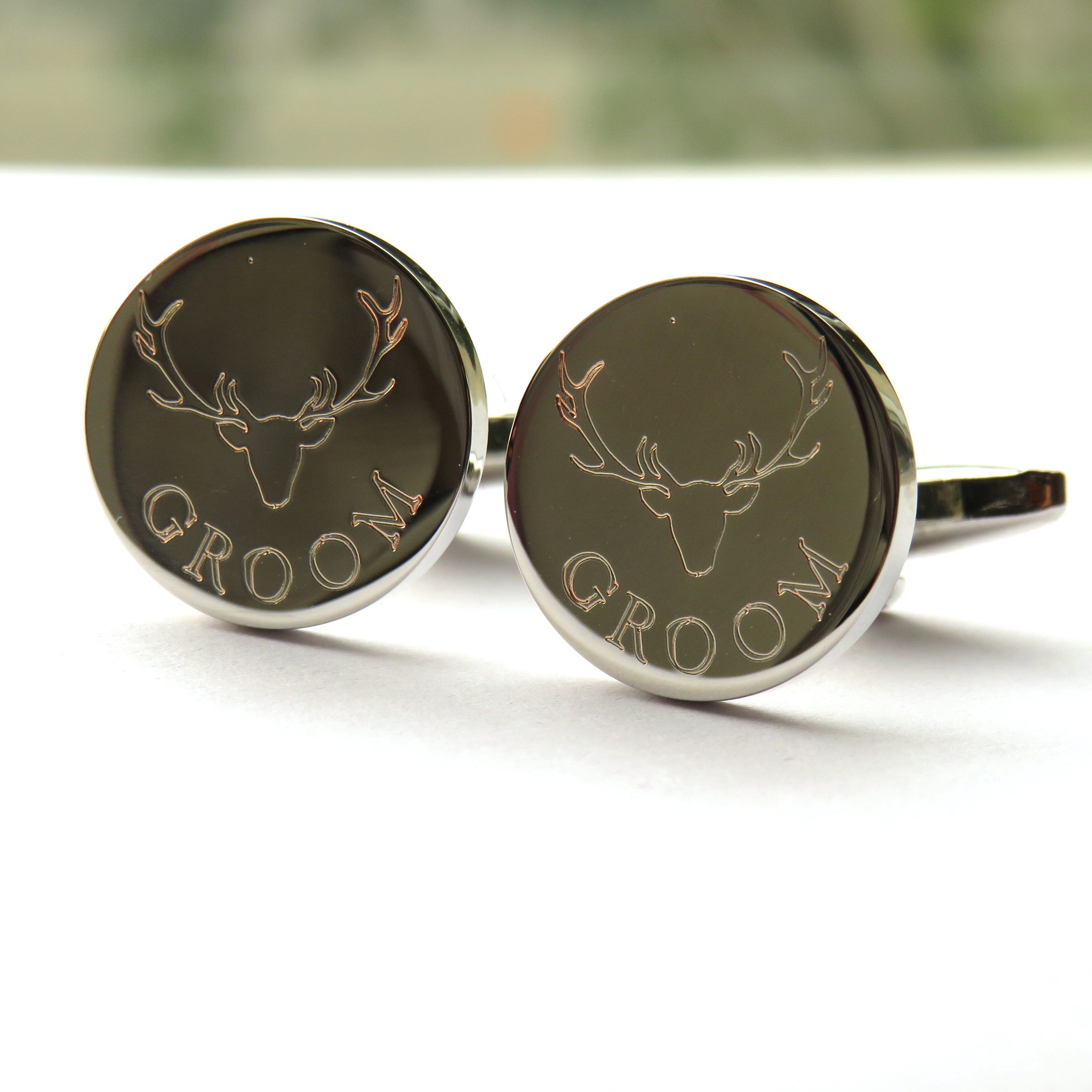 Personalised Stag Round Cufflinks