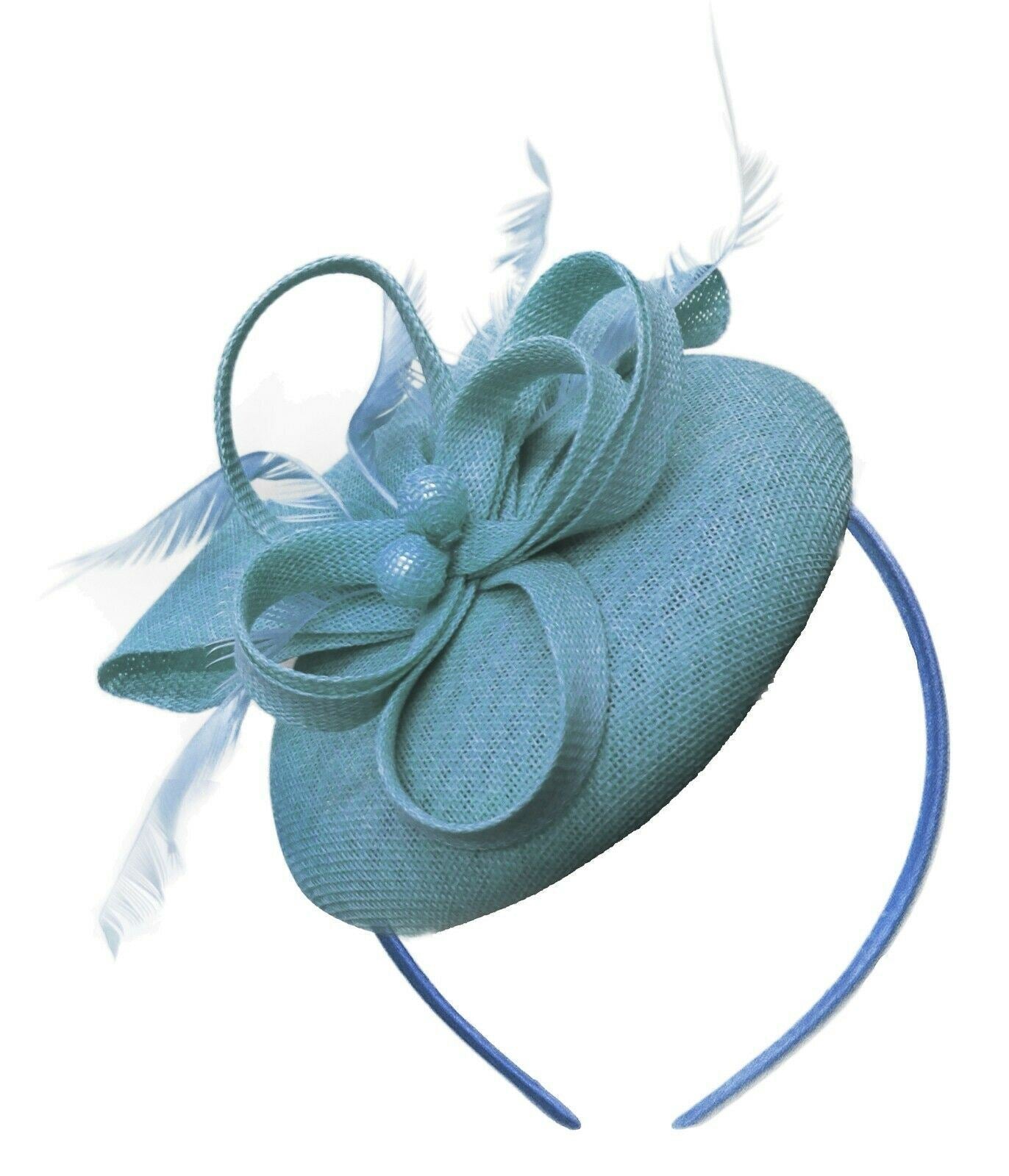 Light Blue Round Pillbox Bow Sinamay Headband Fascinator Weddings Ascot Hatinator Races
