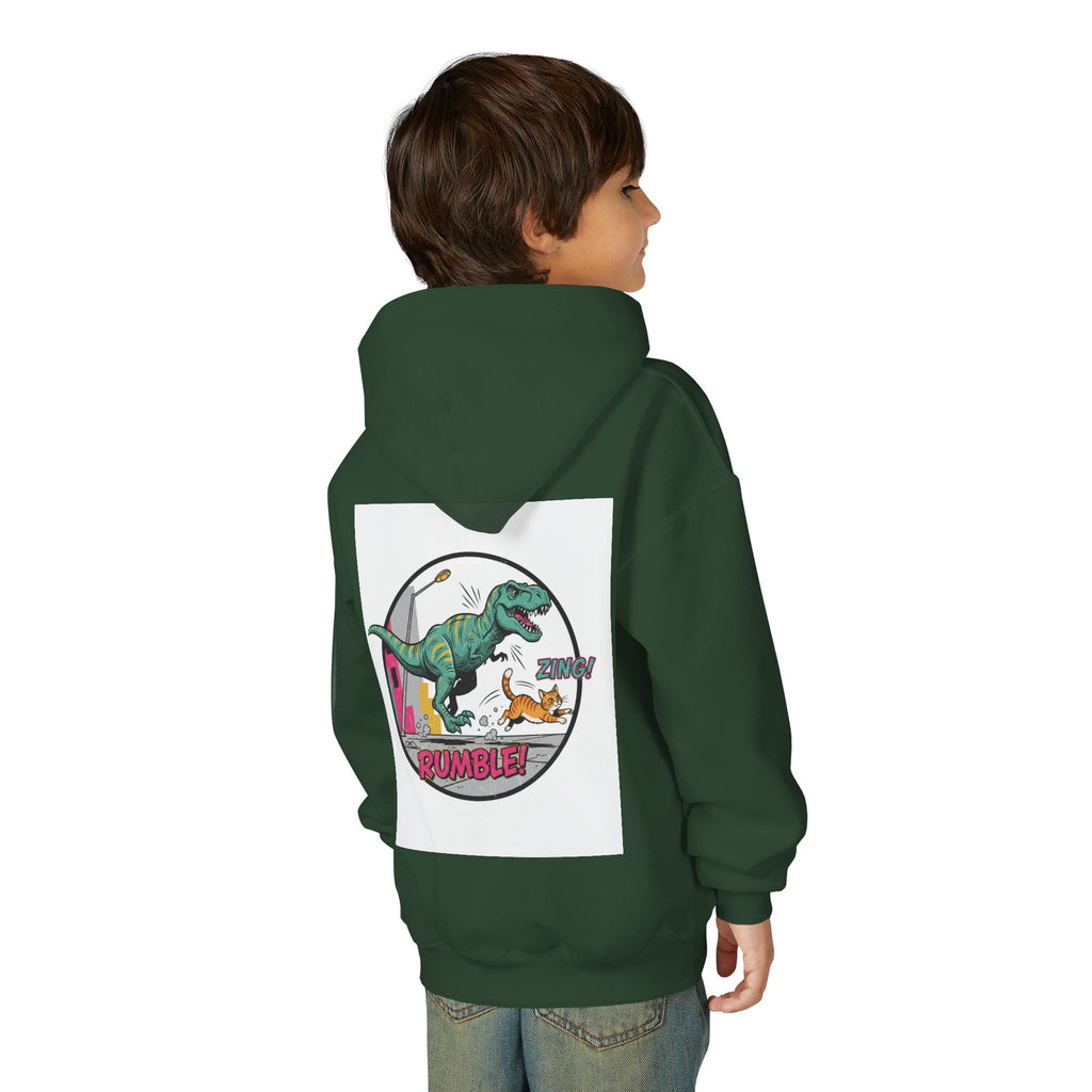 T-Rex Chase Dino Rumble Youth Hoodie | Dinosaur Graphic Sweatshirt