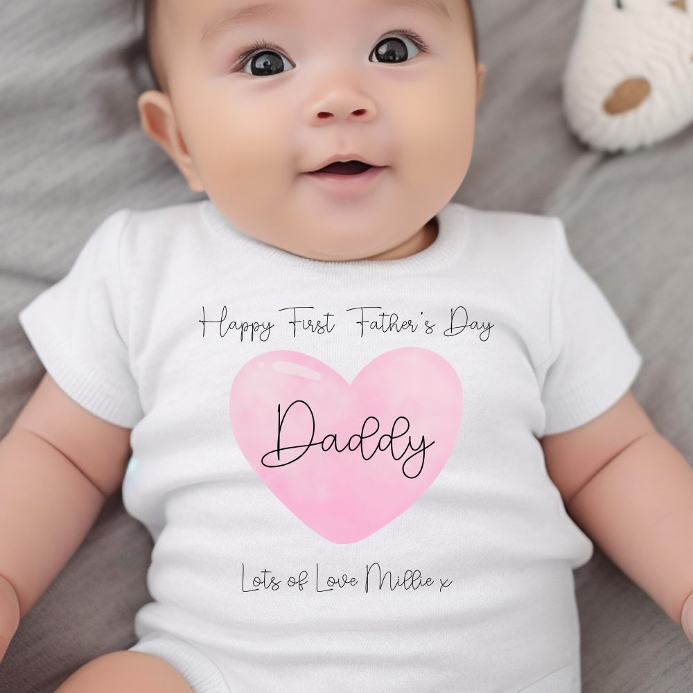 Personalised Pink 1st Fathers Day Babygrow | Name Vest or Bib UK