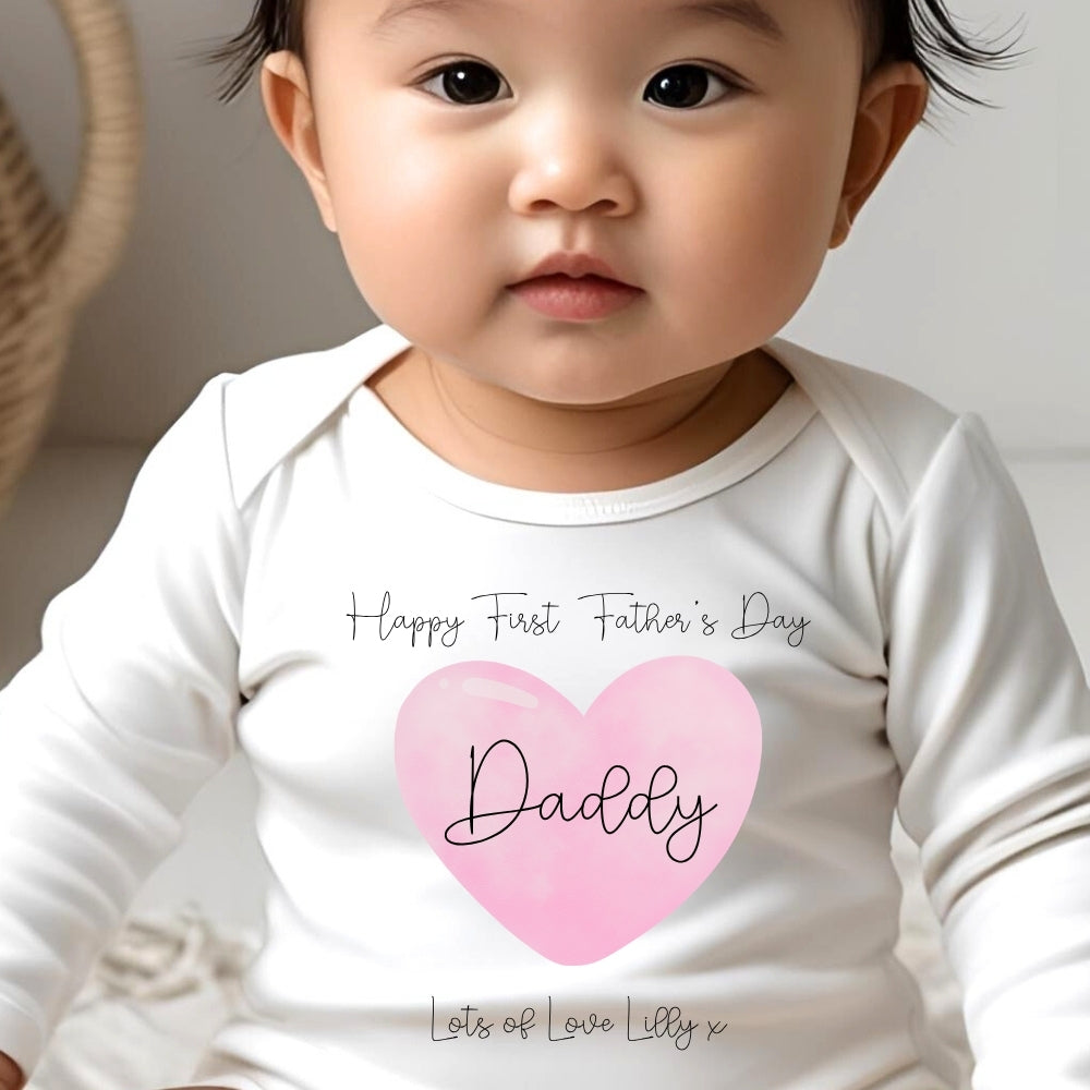 Personalised Pink 1st Fathers Day Babygrow | Name Vest or Bib UK