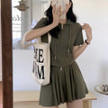 Stylish Commuter Design Hooded Two-Zipper Short-Sleeve Culotte Two-Piece Set