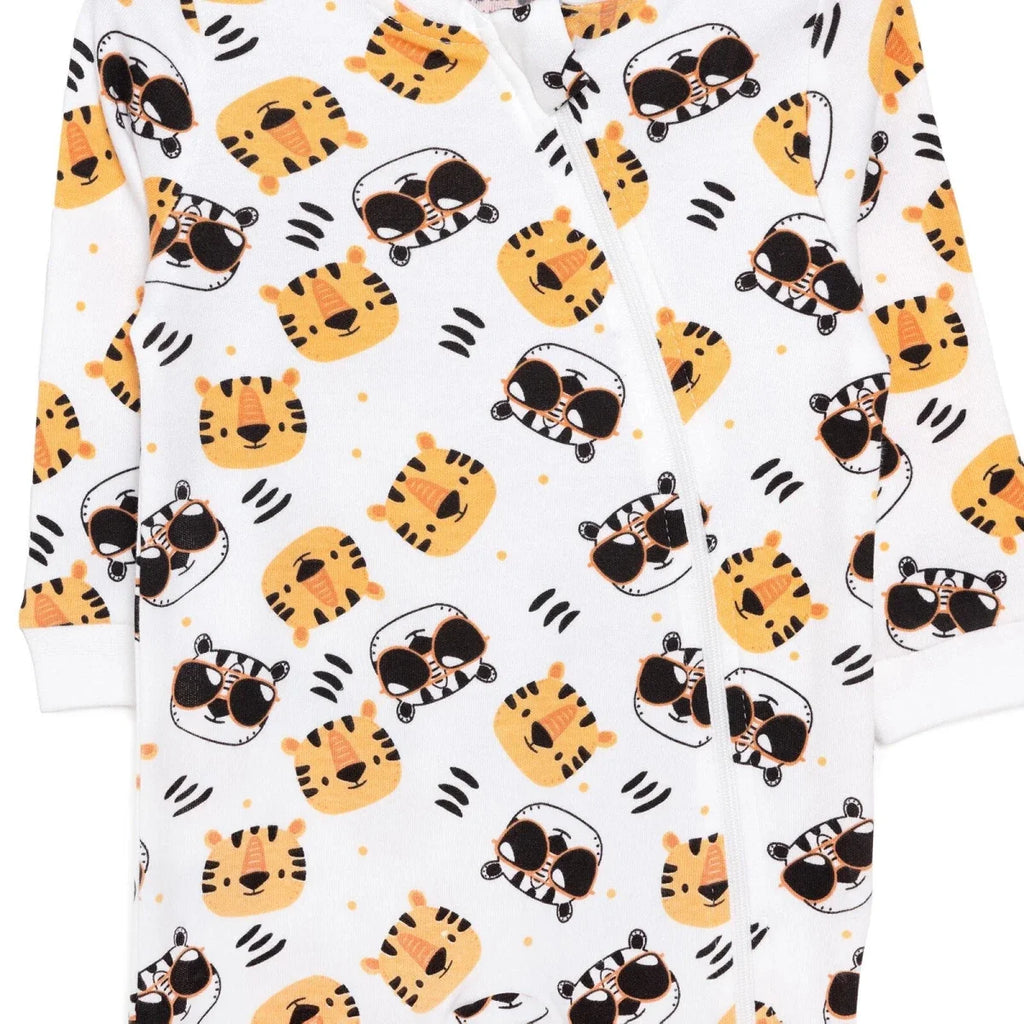 HelloBaby Boys Romper Zip-up Crew Neck Long Leg Long Sleeve - Ecru