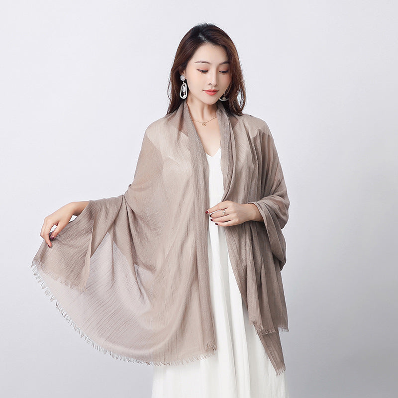 Artistic Sunscreen Solid Color Cotton And Linen Scarf