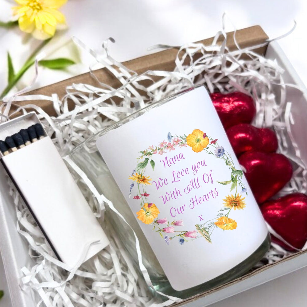 Personalised Flower Circle Candle Gift Set | Keepsake for Friend, Family