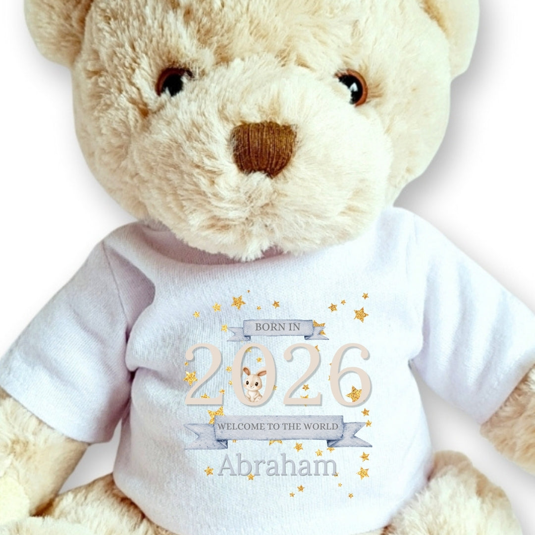Personalised Welcome to the World 2026 Gift Hamper Baby Gift Hamper - Teddy & Vest