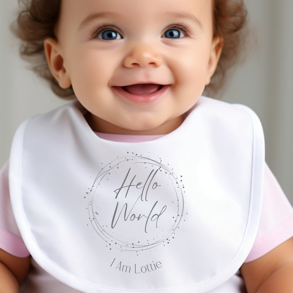 Personalised Hello World Baby Grow, Vest or Bib with Name
