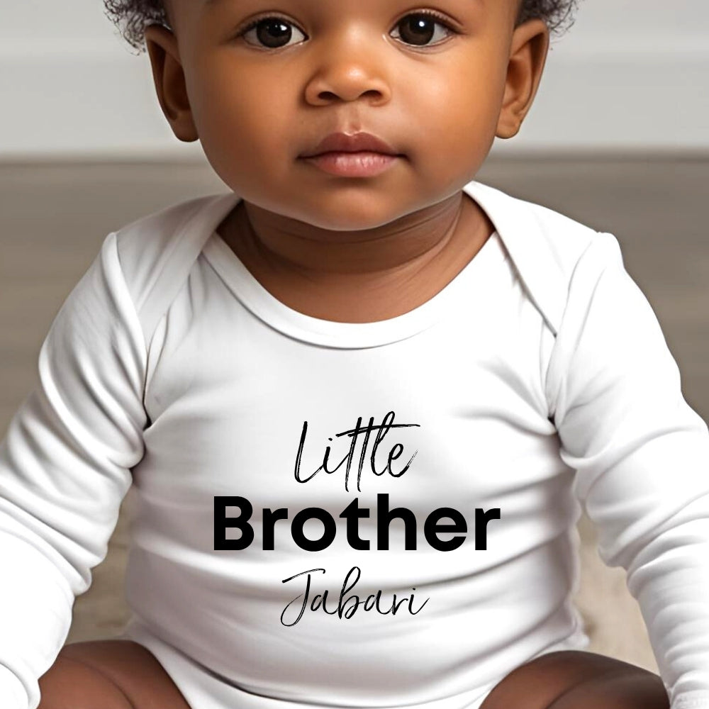 Personalised Black Little Brother Baby Grow, Vest or Bib with Name
