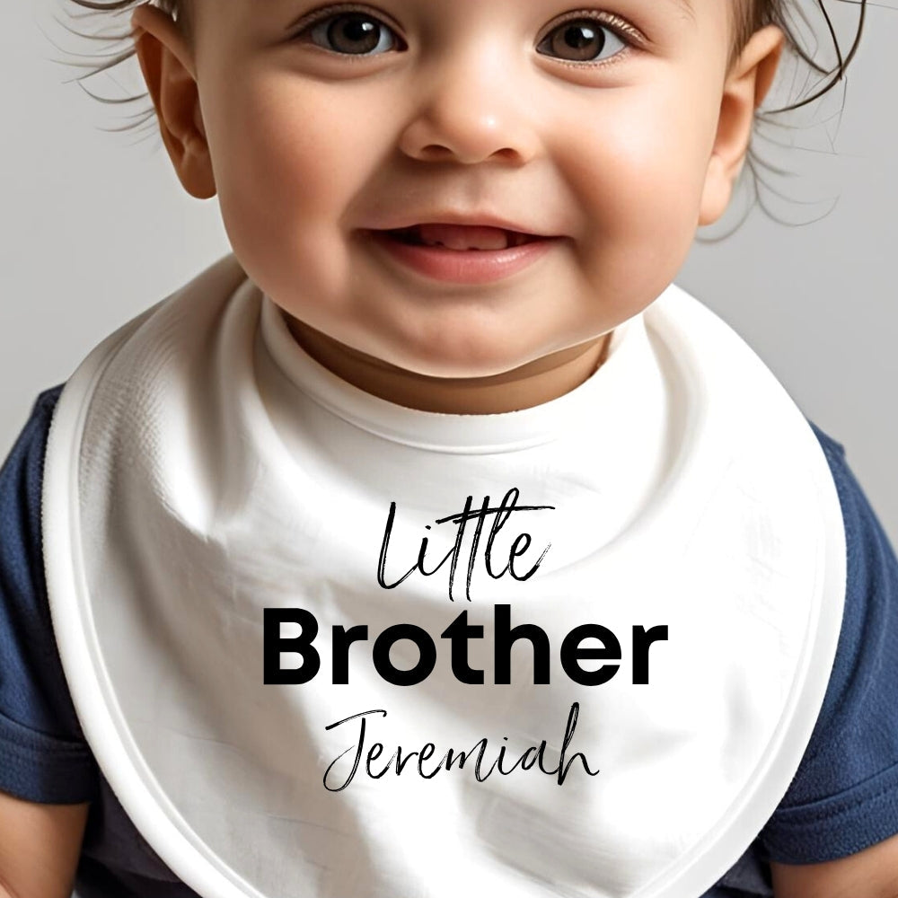 Personalised Black Little Brother Baby Grow, Vest or Bib with Name