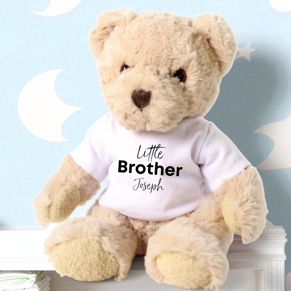 Personalised Luxury Teddy Bear with Little Brother T-Shirt