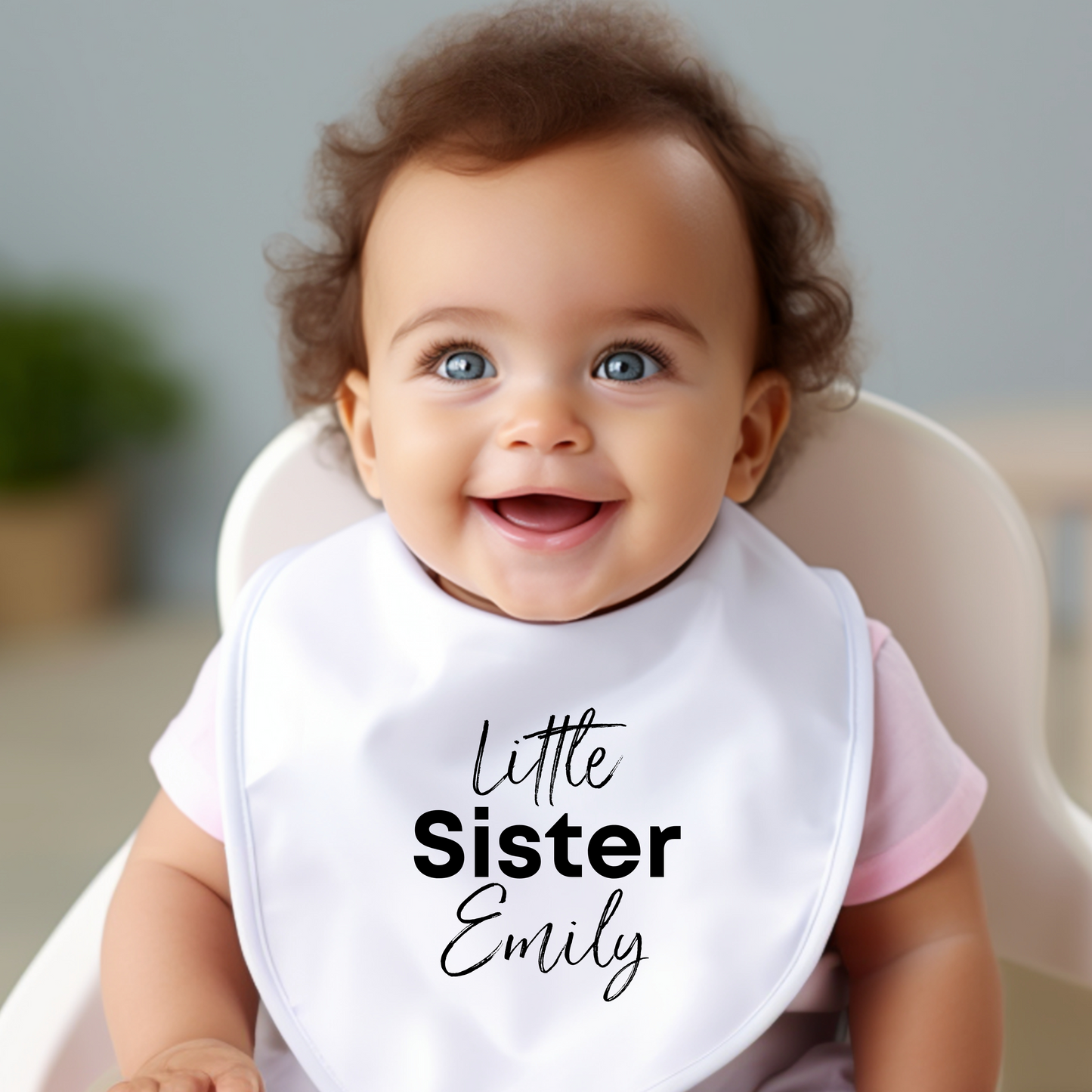 Personalised Black Little Sister Baby Grow, Vest or Bib with Name