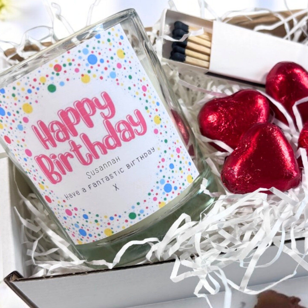 Personalised Happy Birthday Dotty Candle Gift Set | Friends, Sister, Daughter