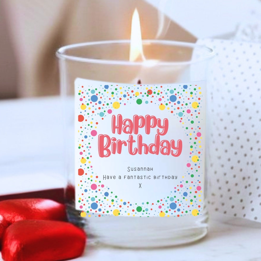 Personalised Happy Birthday Dotty Candle Gift Set | Friends, Sister, Daughter