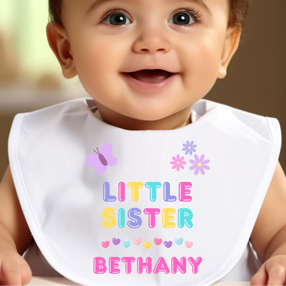 Personalised Little Sister Baby Grow, Vest or Bib with Name