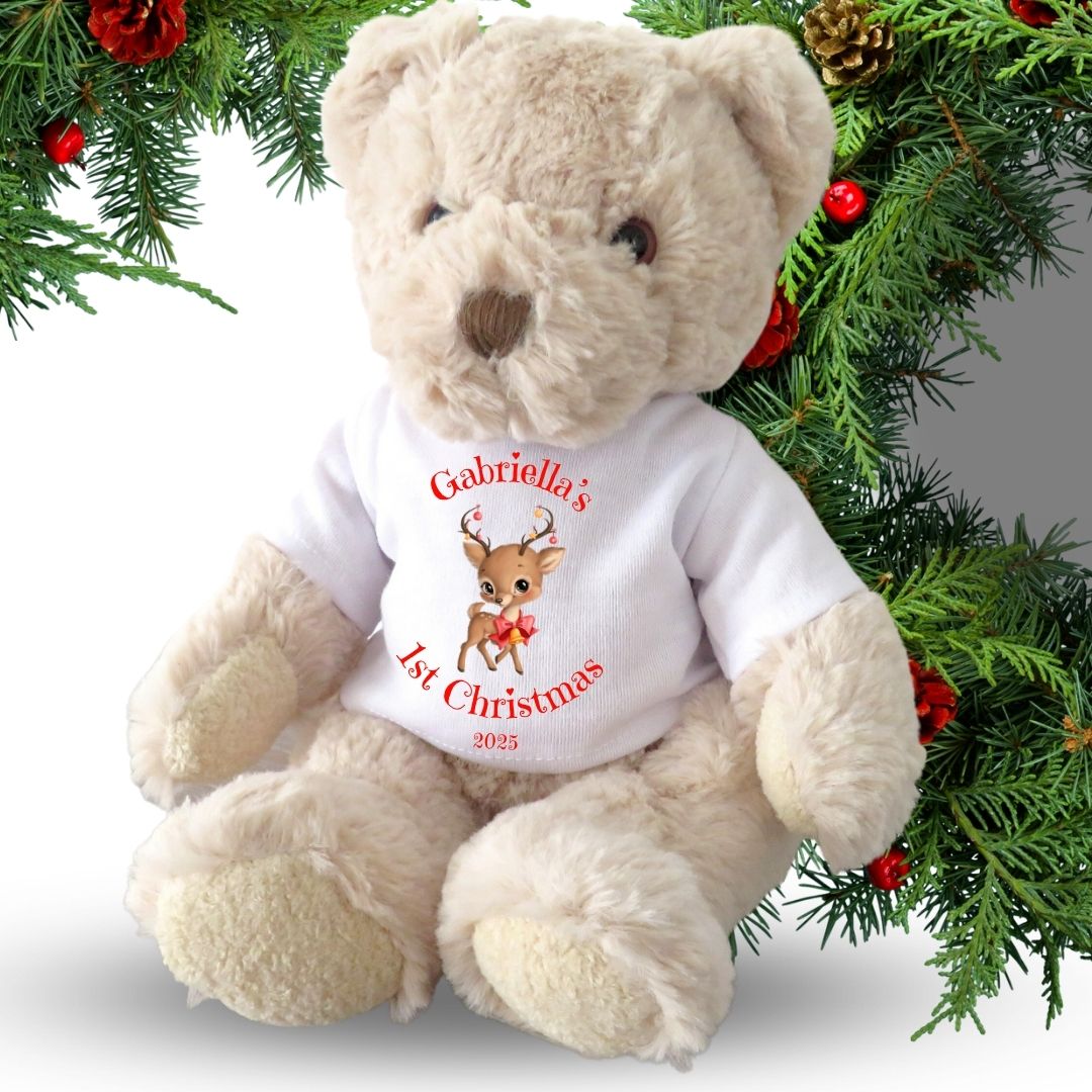 Personalised Luxury Teddy Bear My 1st Christmas Reindeer T-shirt
