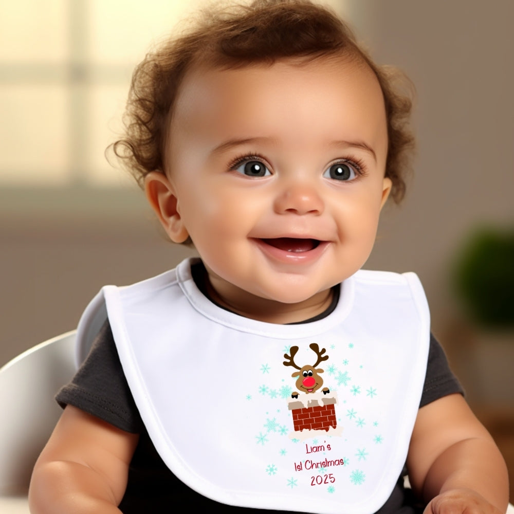 Personalised 1st Christmas Rudolph Babygrow | Name Vest or Bib UK